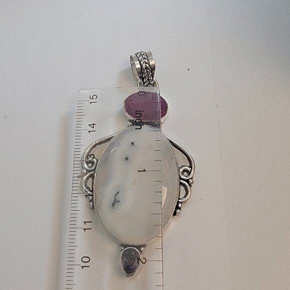 Necklace Pendants Dendritic Opal Ruby Amethyst Handmade Jewelry Sterling Silver - Picture 4 of 10